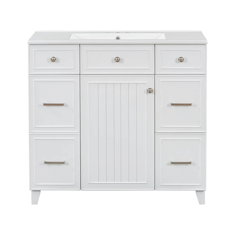 Bathroom Vanity With Ceramic Sink, Soft Close Doors, Adjustable Shelves
