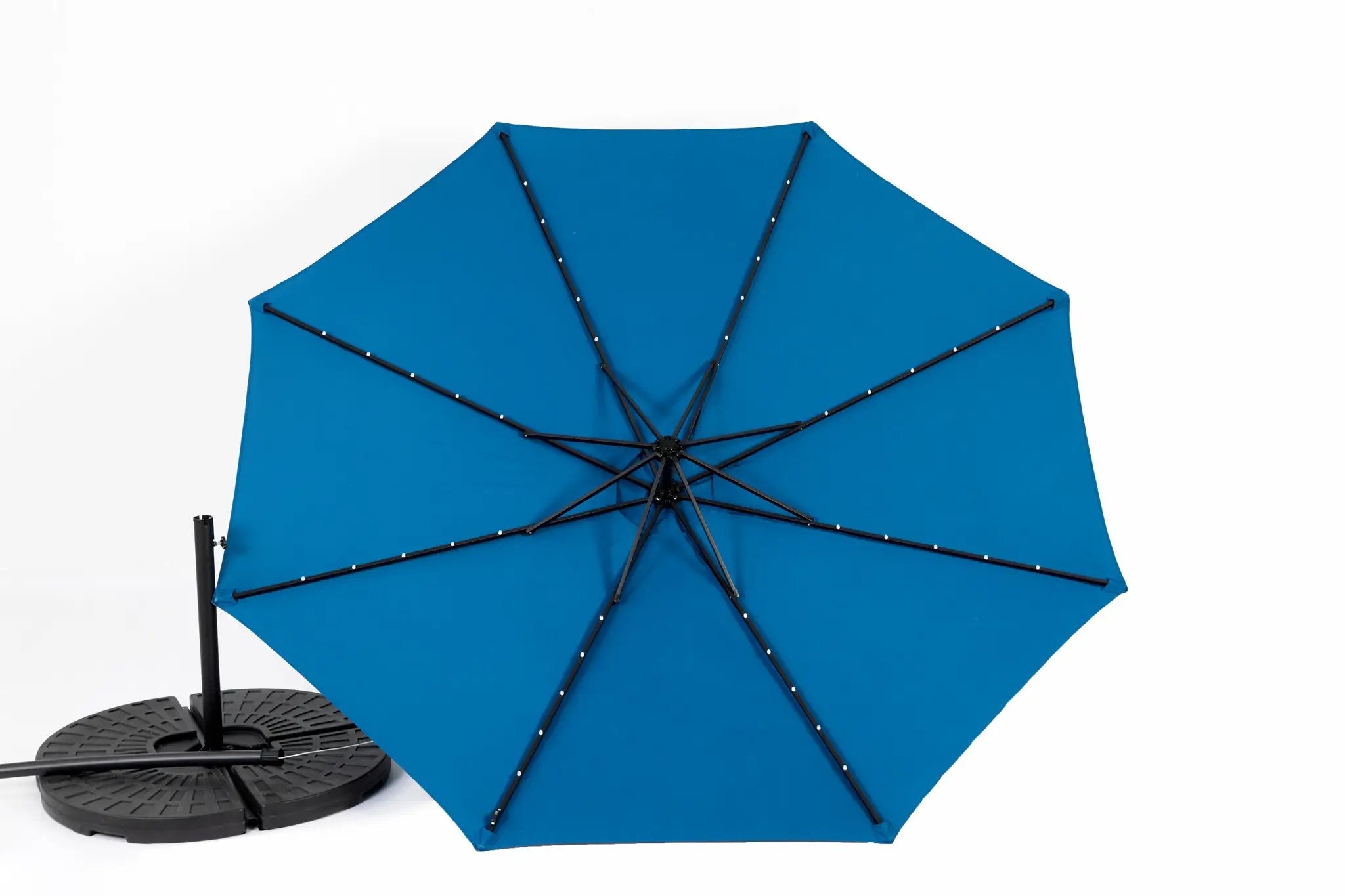 10ft Solar LED Offset Hanging Market Patio Umbrella in Dark Blue (No Base) by HouseOfZazla