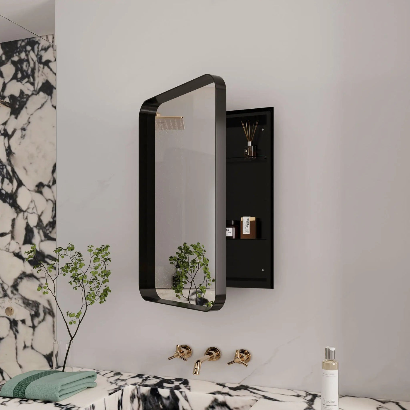 Recessed Metal Framed Medicine Cabinet With Mirror And Adjustable Shelves Wall Mirror With Storage For Bathroom by HouseOfZazla