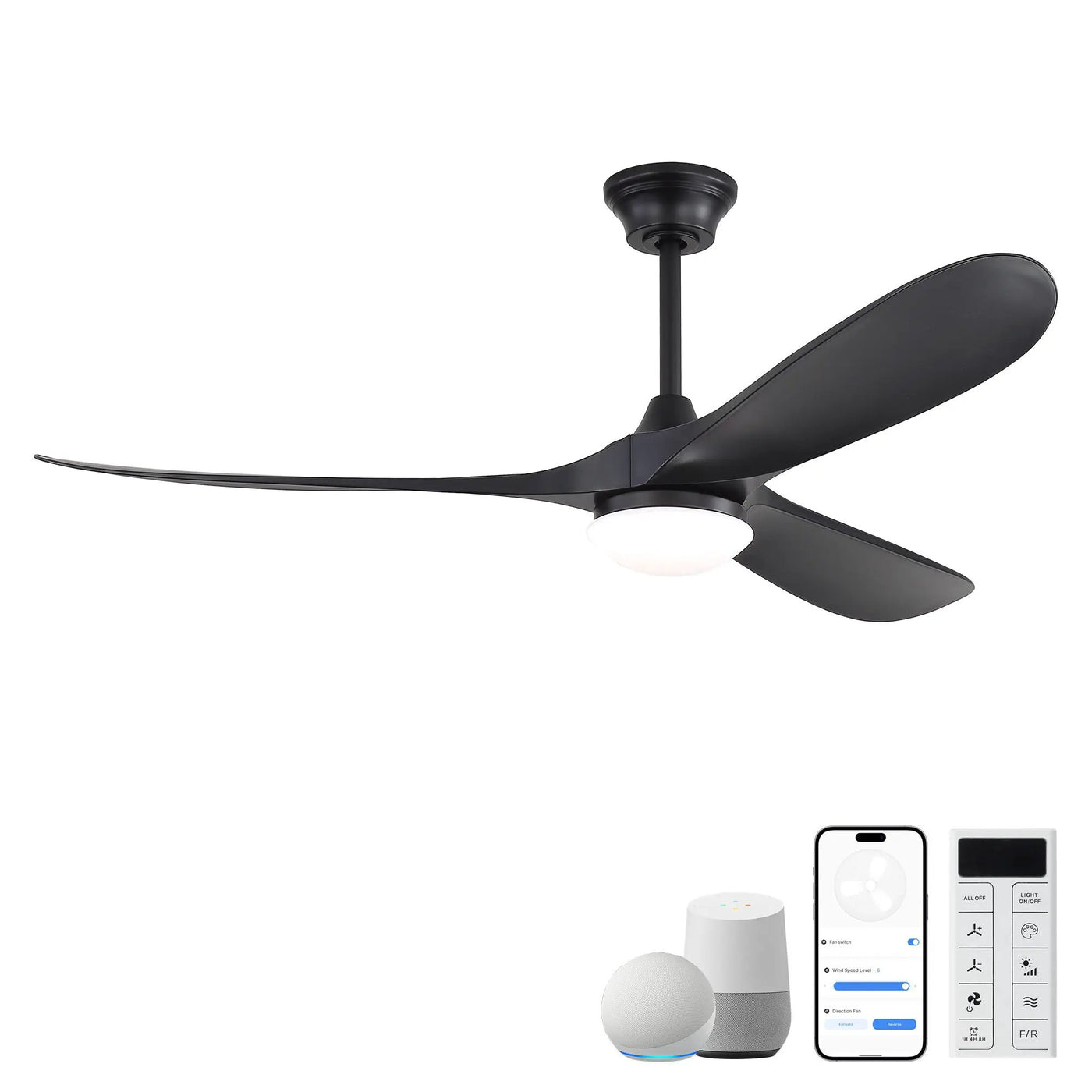 Smart Ceiling Fan With Lights, 3 Blades, Reversible Quiet DC Motor For Indoor by HouseOfZazla