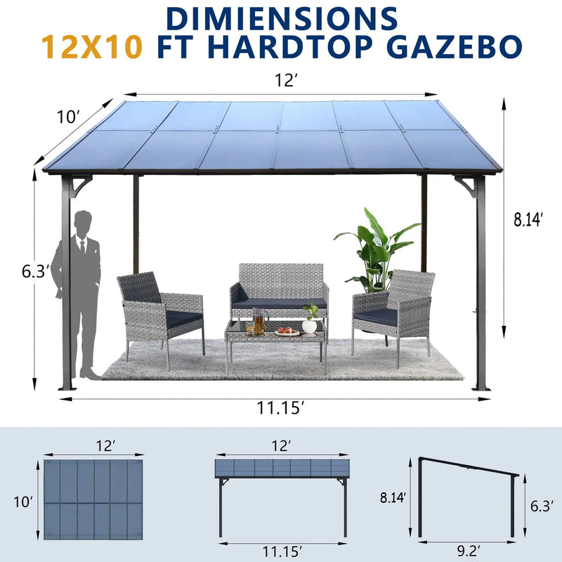 Wall Mounted Outdoor Pergola Gazebo, Heavy Duty Metal Awning With Roof by Unique Piece Furniture