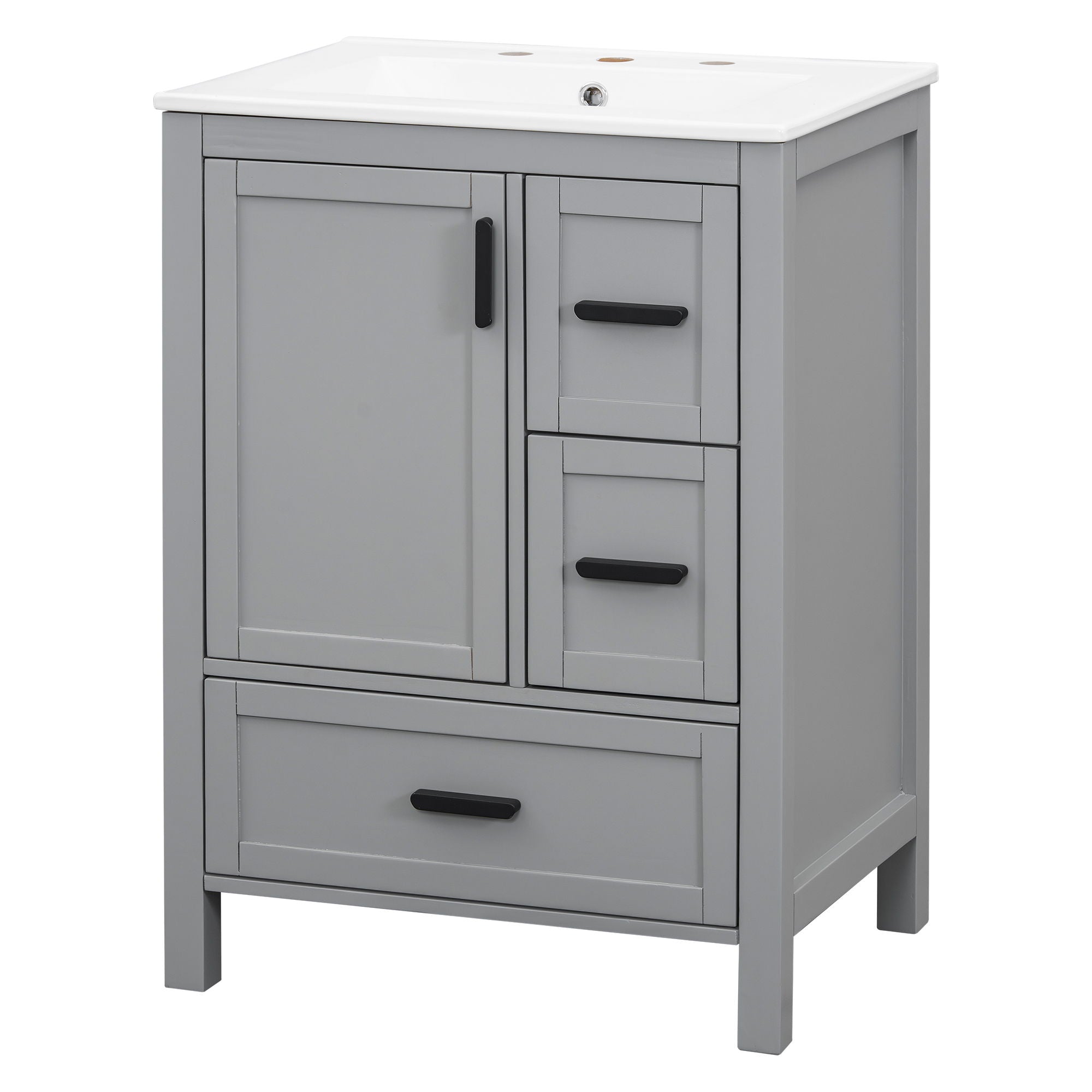 Bathroom Vanity With Sink, Soft Close Door, Double Layer Door Shelf And 3 Drawers - Gray by HouseOfZazla