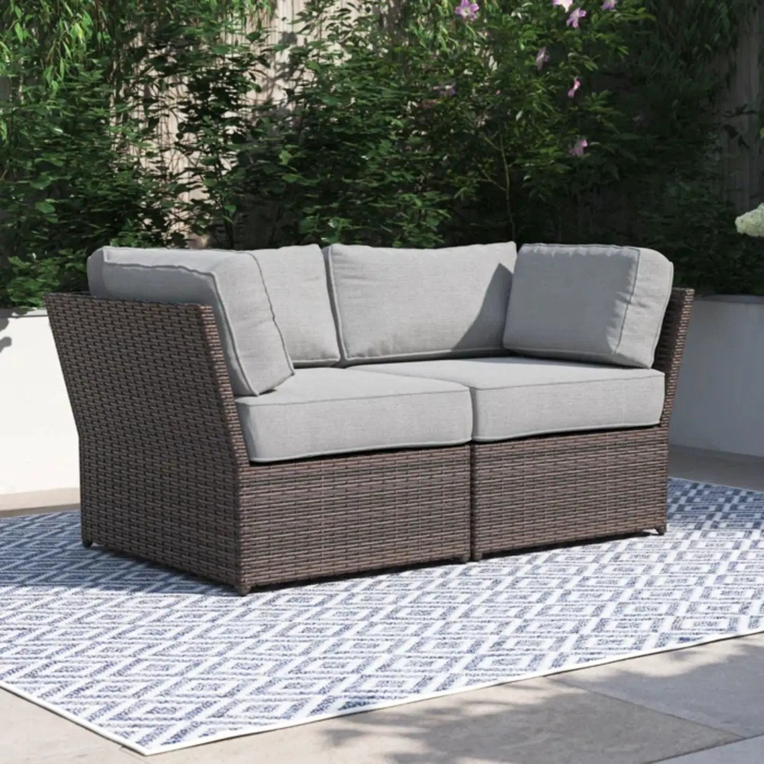 Outdoor Wicker Loveseat With Cushions Patio Seating Wicker - Brown by HouseOfZazla