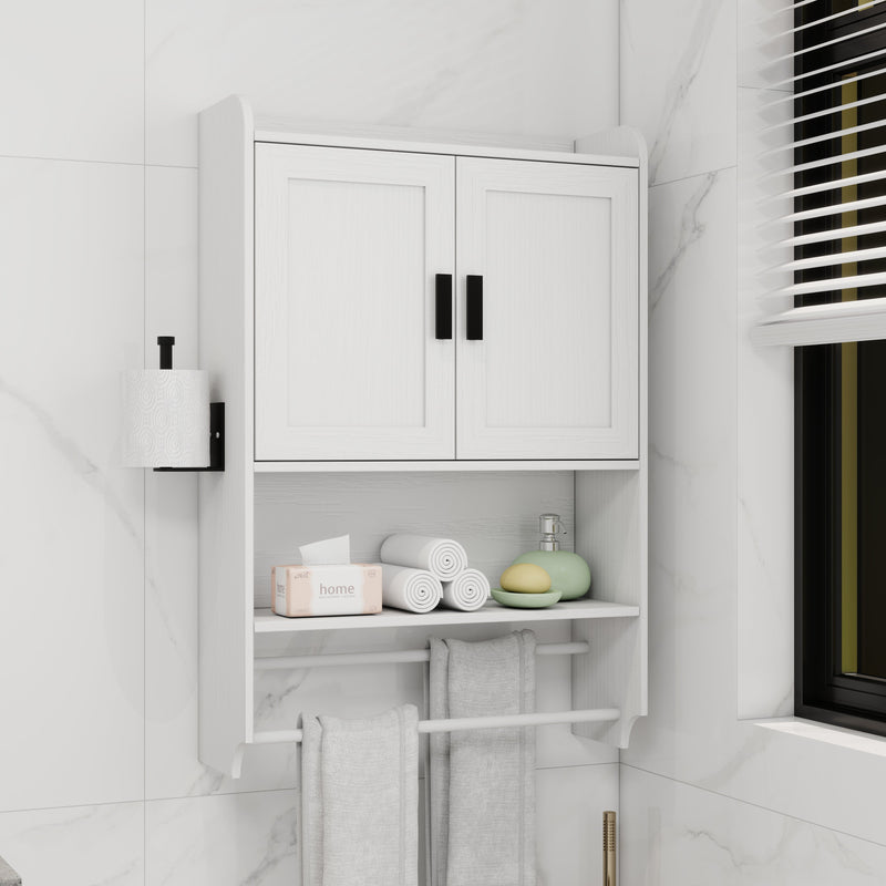 Bathroom Wall Cabinet with Doors, Adjustable Shelf, Towel Bar, and Paper Holder by HouseOfZazla