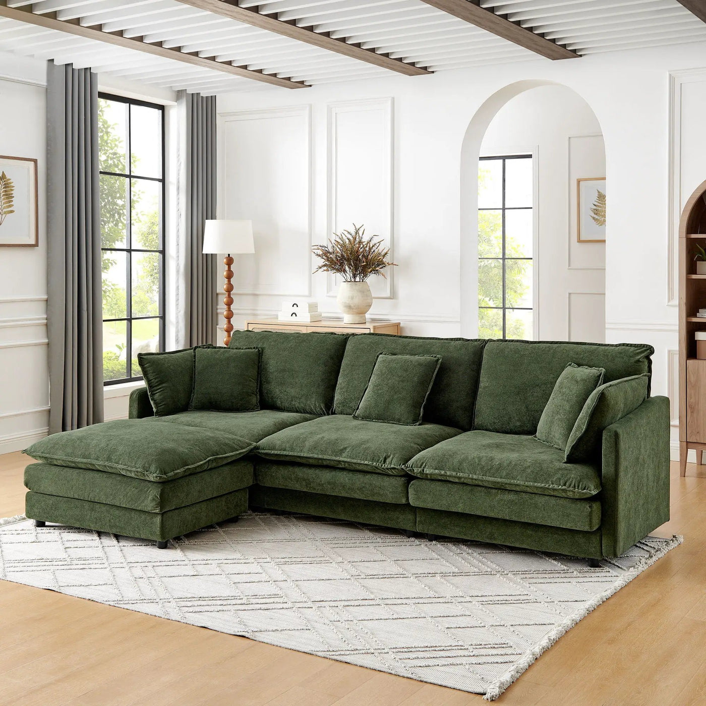 L-Shaped Sectional Sofa With Ottoman, Convertible 4 Seater Couch by HouseOfZazla