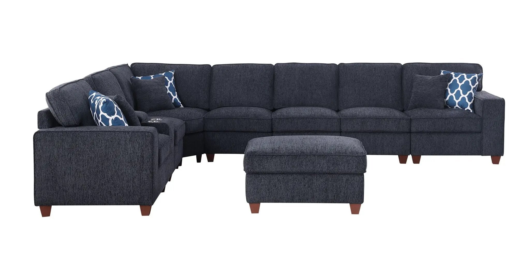 Lily - Sectional Sofa With Ottoman - Black by HouseOfZazla