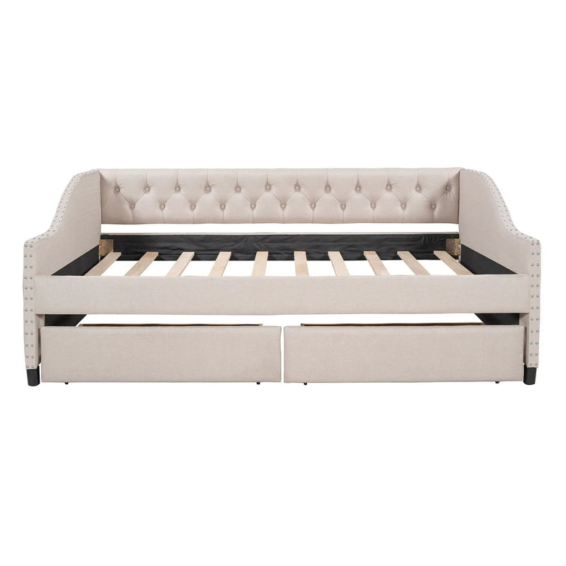 Upholstered Daybed With Two Drawers, Wood Slat Support by HouseOfZazla