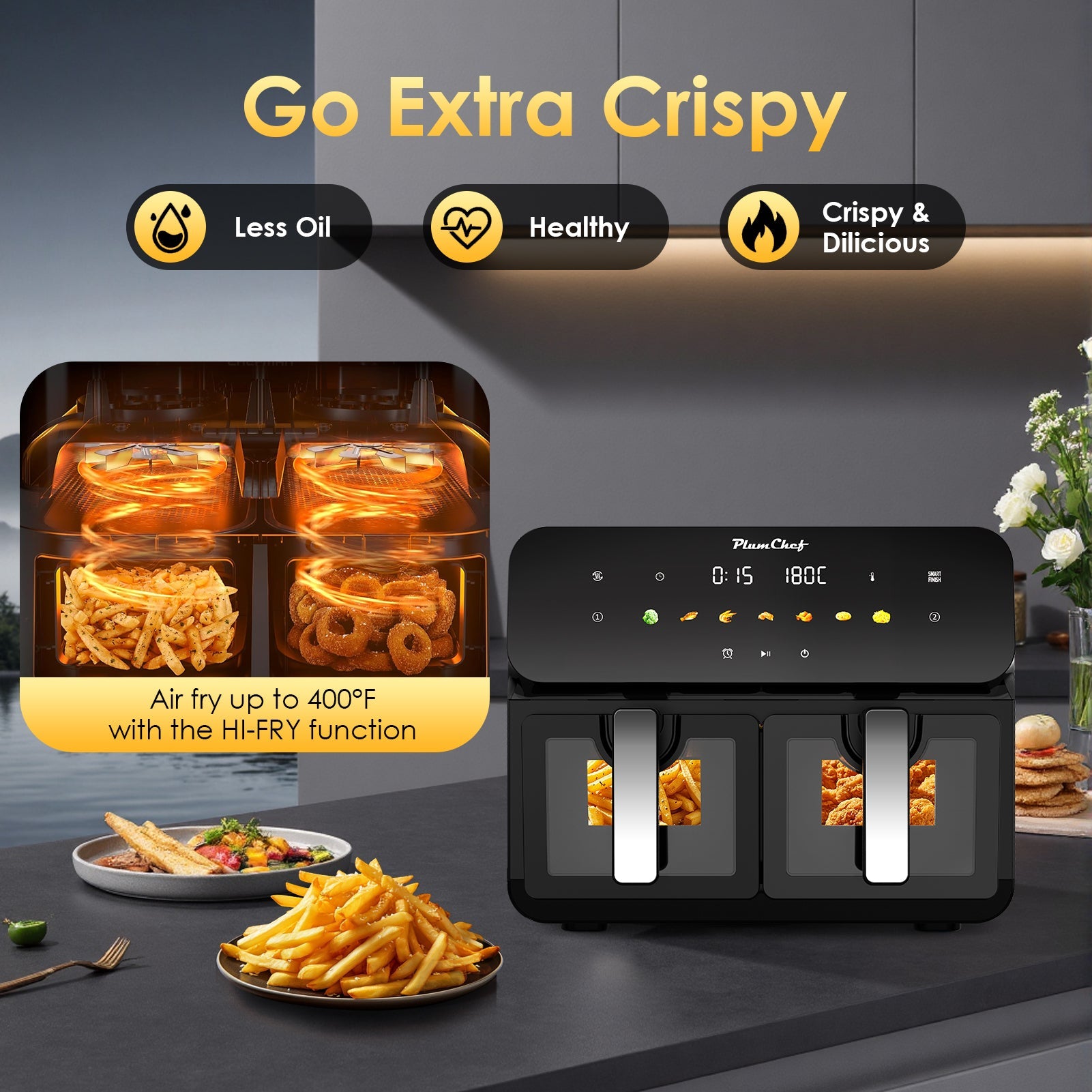 10QT Dual Air Fryer with Double Basket and Digital Touchscreen Control by HouseOfZazla