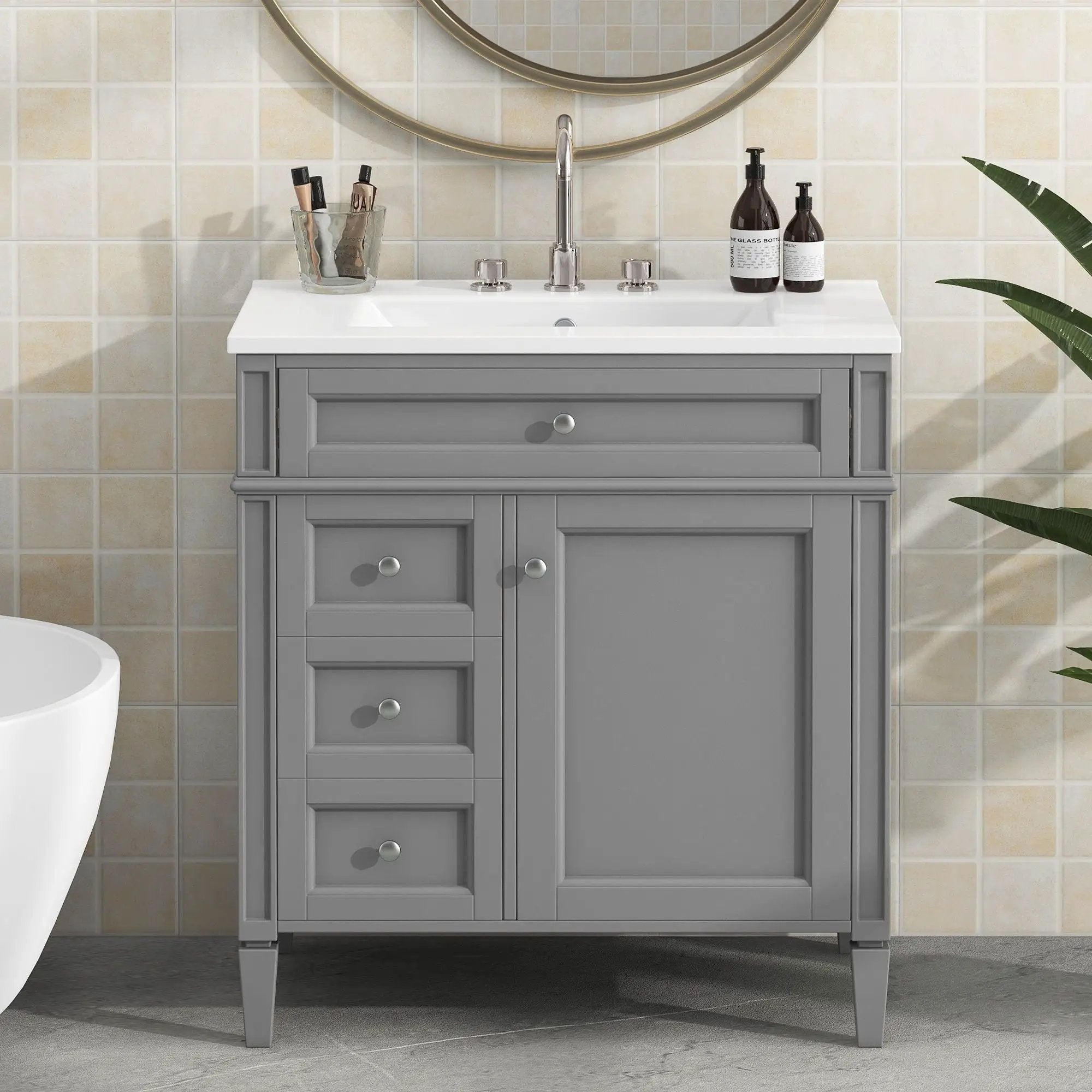 Bathroom Vanity With Top Sink, Storage Cabinet With 2 Drawers, Tip Out Drawer by Unique Piece Furniture