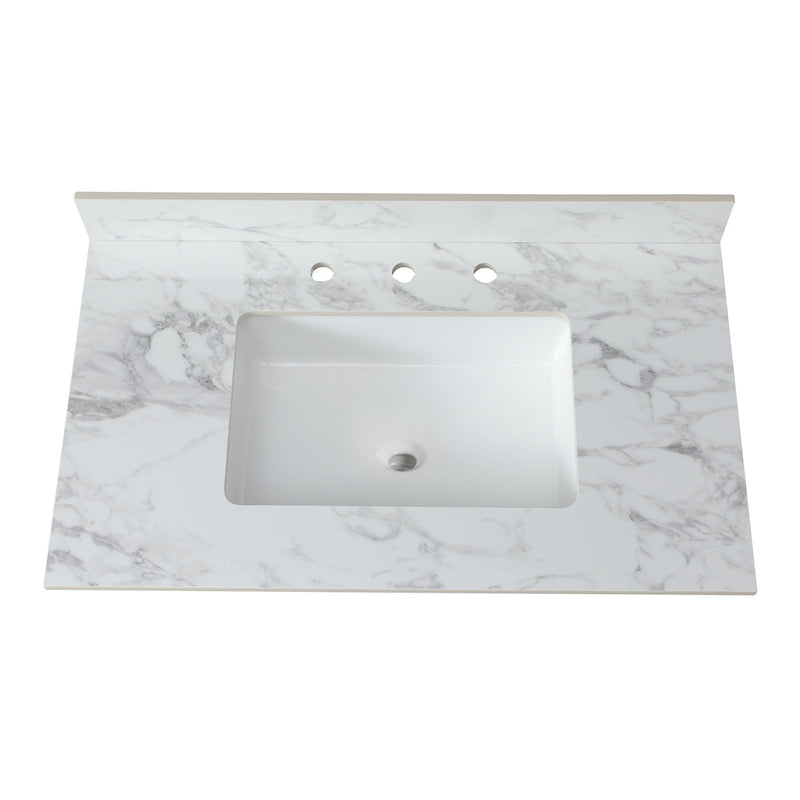 Elegant Sintered Stone Bathroom Vanity Top With Rectangular Undermount Ceramic Sink by HouseOfZazla