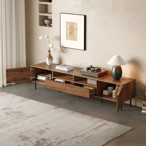 TV Stand For TVs Up To 85" With Closed Storage, Soft Closing Hinges - Walnut, photo 2 of 4