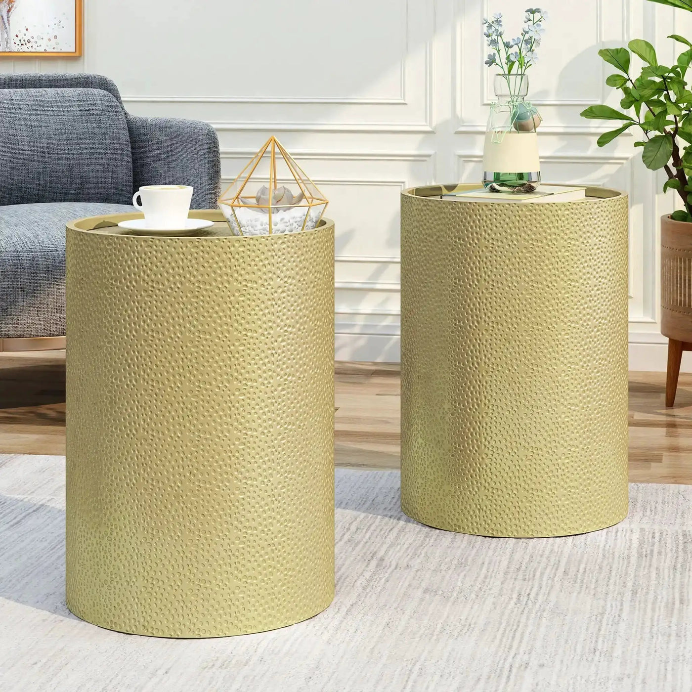 Modern Round Accent Table With Hammered Surface by HouseOfZazla