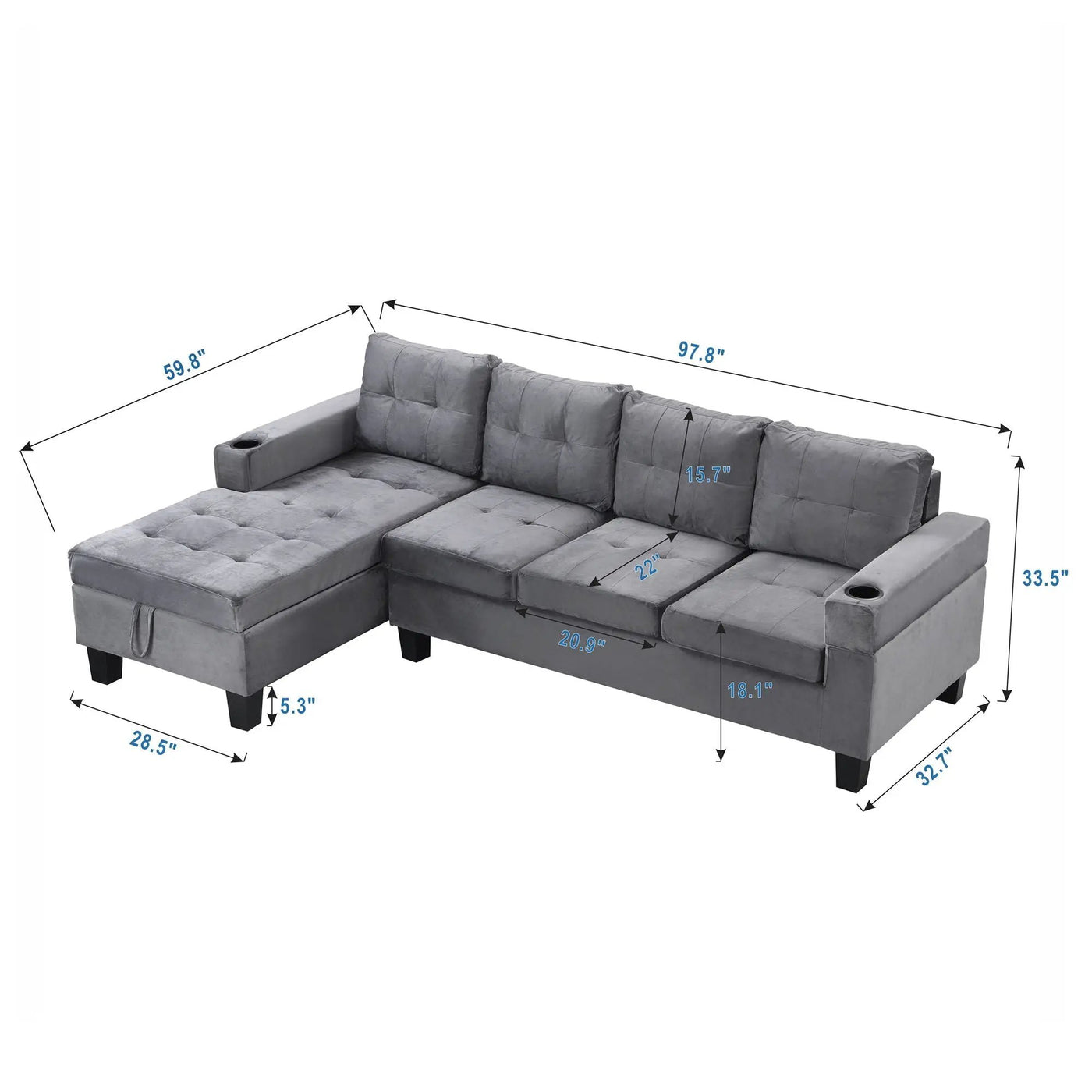 Modern Sectional Sofa Set With L Shape Chaise Lounge And Storage by Unique Piece Furniture