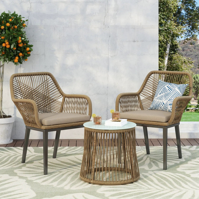 Conversation Set With Tempered Glass Table Top - Light Brown by HouseOfZazla