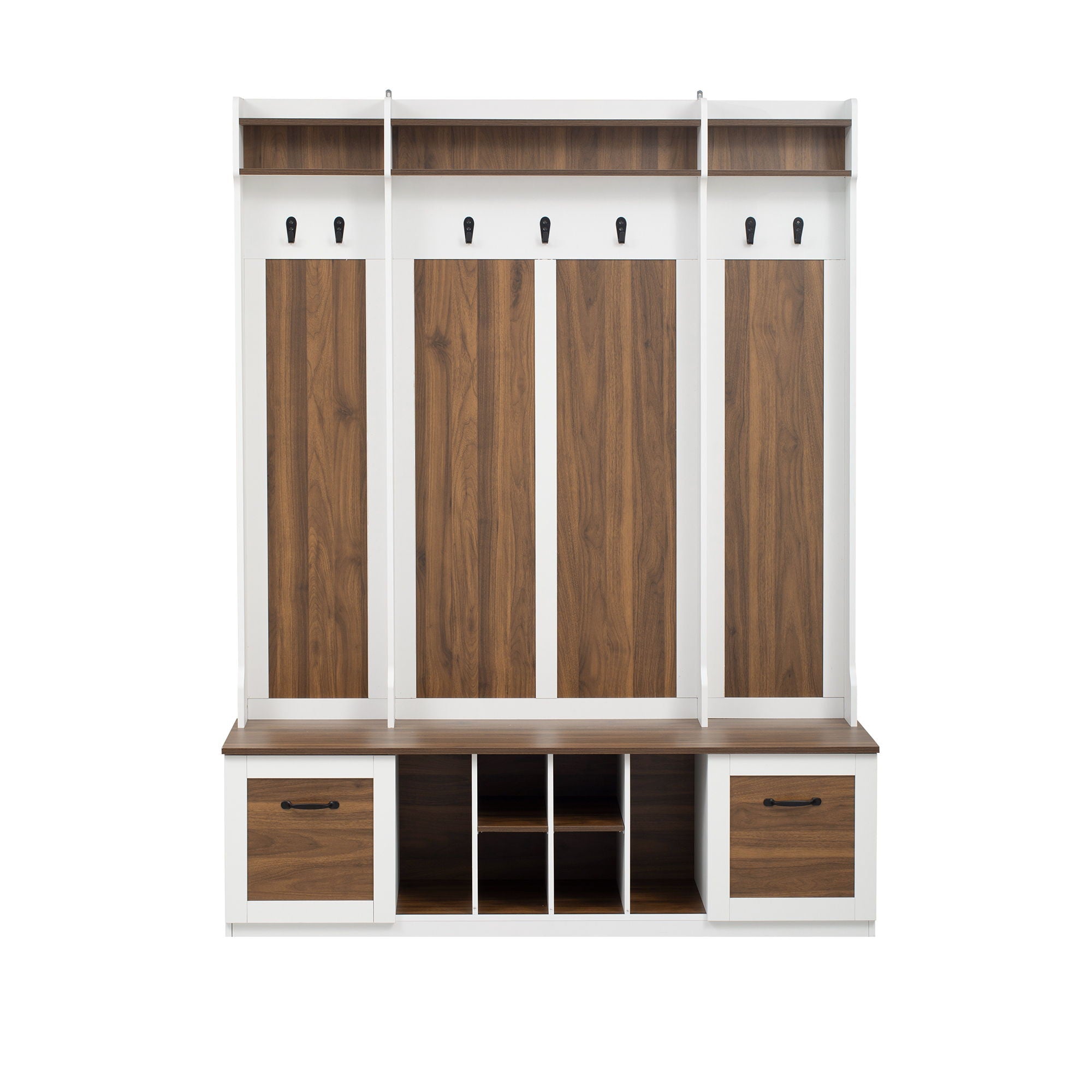 5 In 1 Entryway Bench With Coat Rack, 7 Sturdy Hooks, 2 Spacious Drawers And Adjustable Shelves by HouseOfZazla