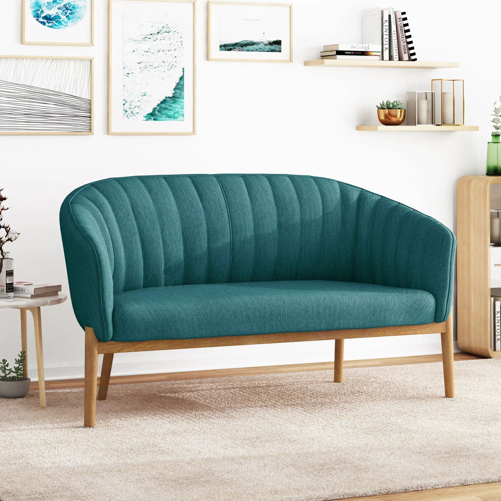 Mid Century Modern Loveseat With Channel Stitched Backrest by HouseOfZazla