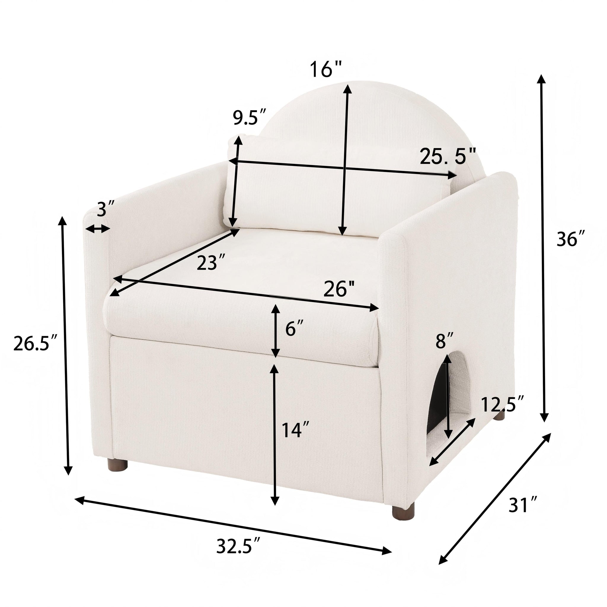 Beige Pet Friendly Accent Chair with Hidden Pet Nook by HouseOfZazla