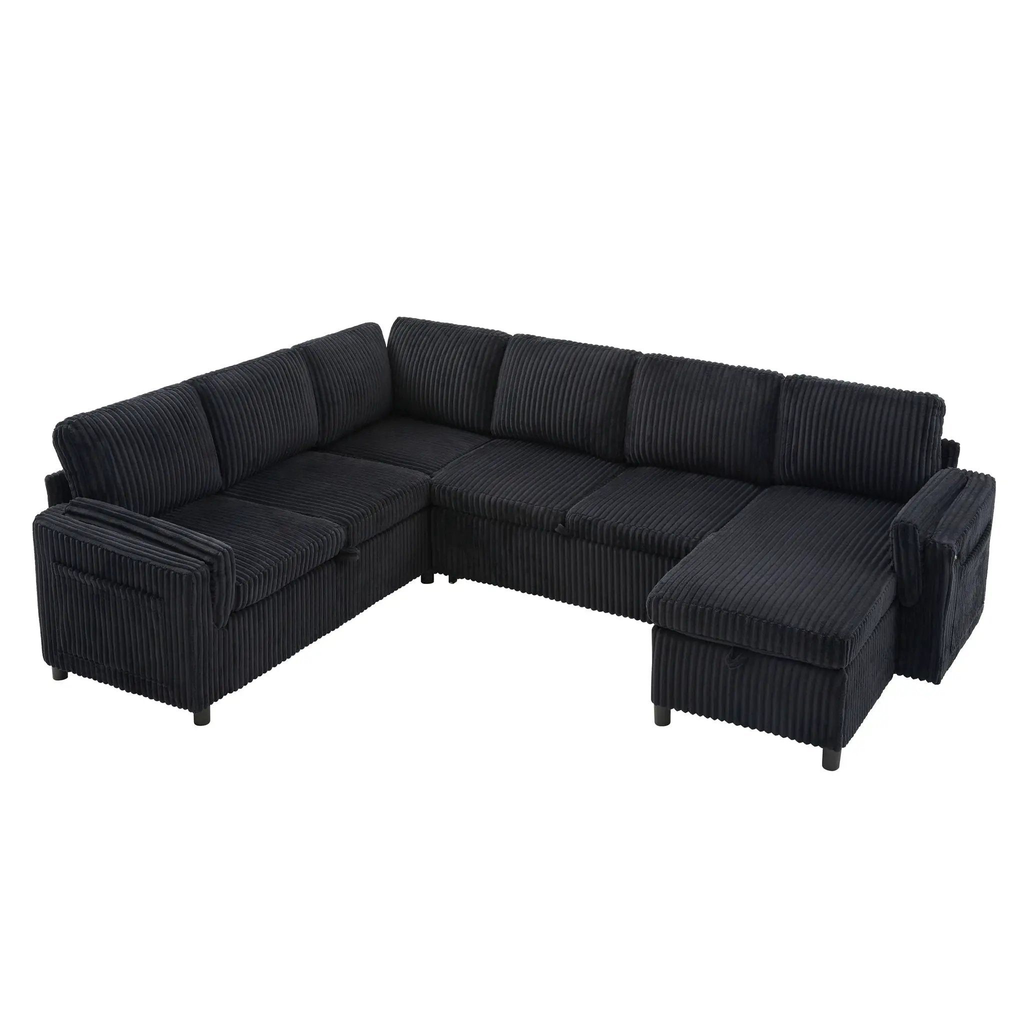 Convertible U-Shaped Sectional Sofa Bed With USB Ports And Storage by HouseOfZazla