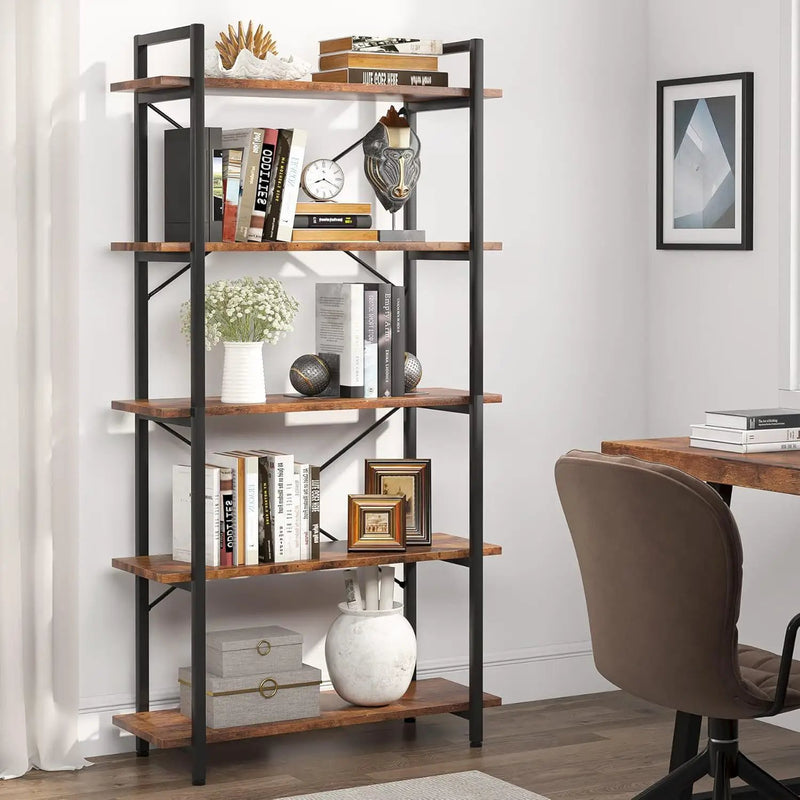 5 Tier Bookshelf Unit With Accents For Living Room - Black / Brown by HouseOfZazla