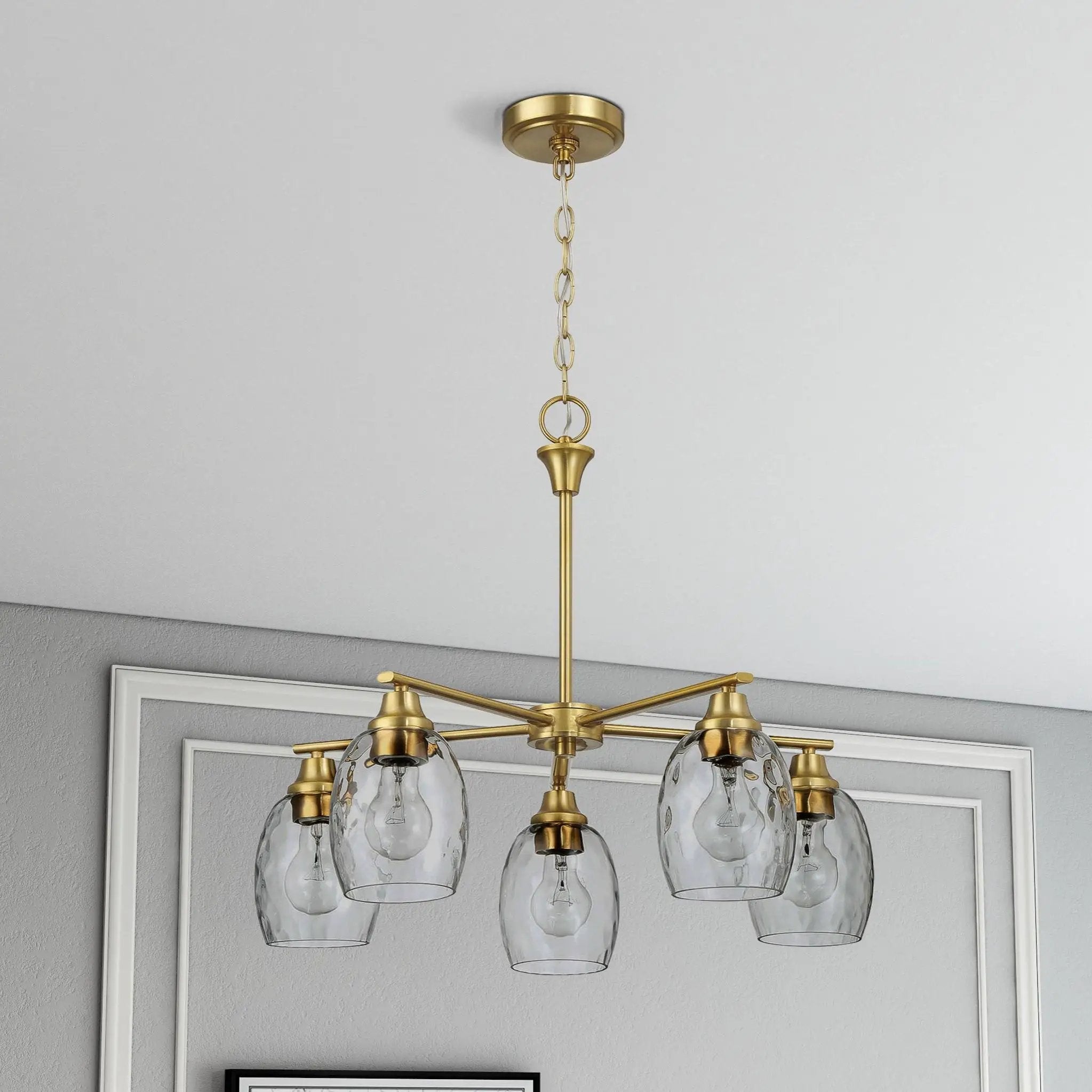 5 Lights Linear Arms With Chain Chandelier - Clear / Gold by HouseOfZazla