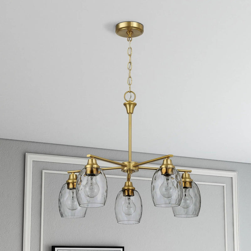 5 Lights Linear Arms With Chain Chandelier - Clear / Gold by HouseOfZazla