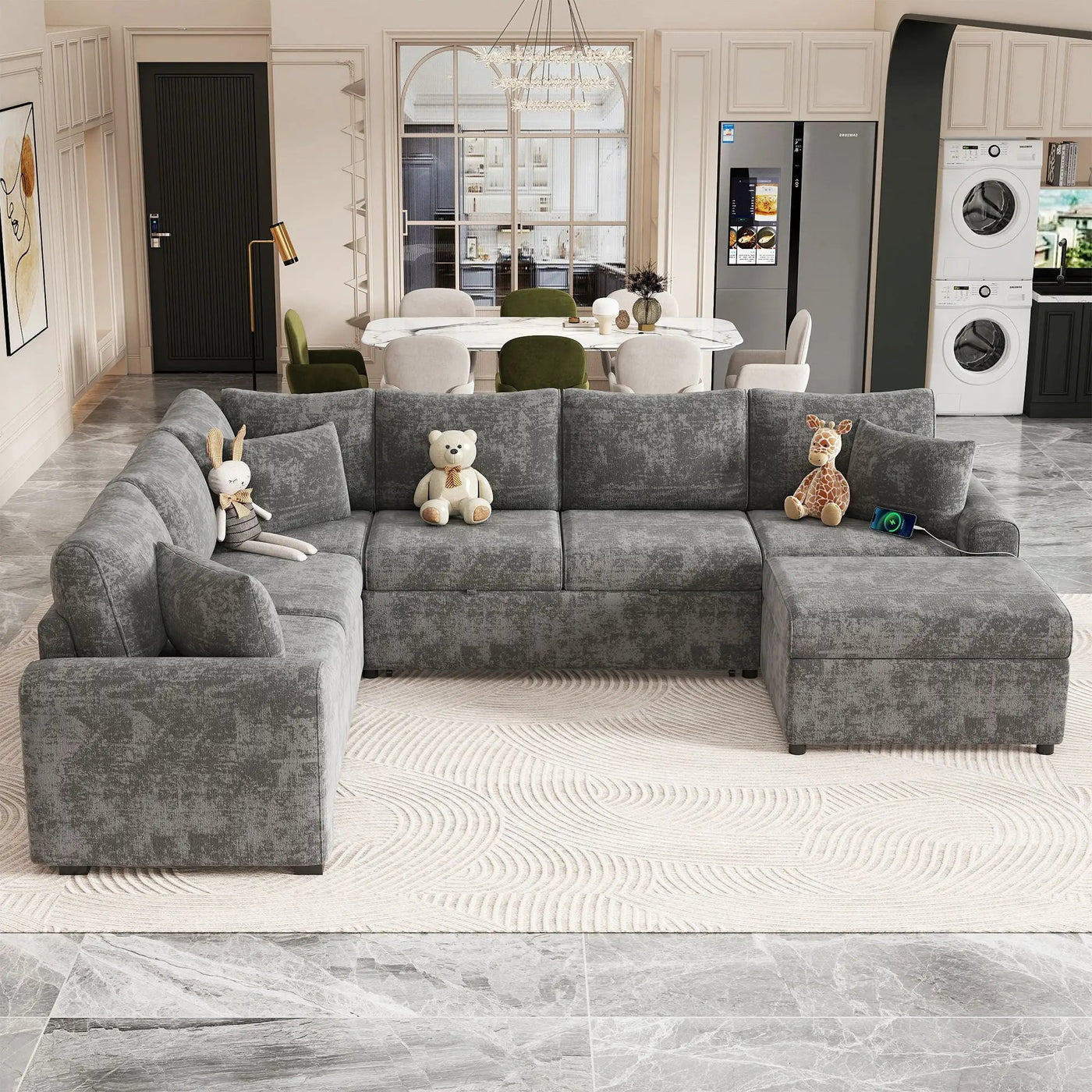 Sectional Sofa Pull-Out Sofa Bed Sleeper With A Storage Ottoman, Three Pillows And Charging Devices For Living Room by HouseOfZazla