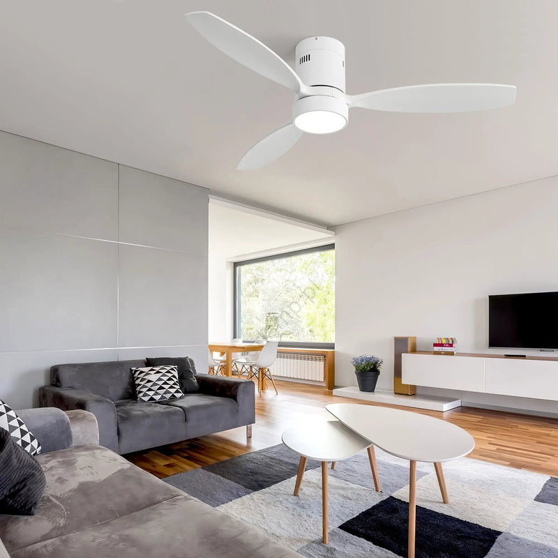 Indoor / Outdoor Ceiling Fan With Blades, Reversible DC Motor, Remote Controlled LED Light - White by Unique Piece Furniture