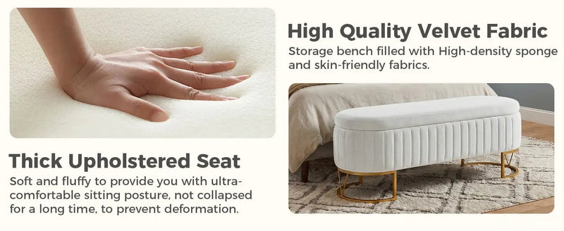 Storage Bench Bedroom Bench with Golden Metal Legs by HouseOfZazla