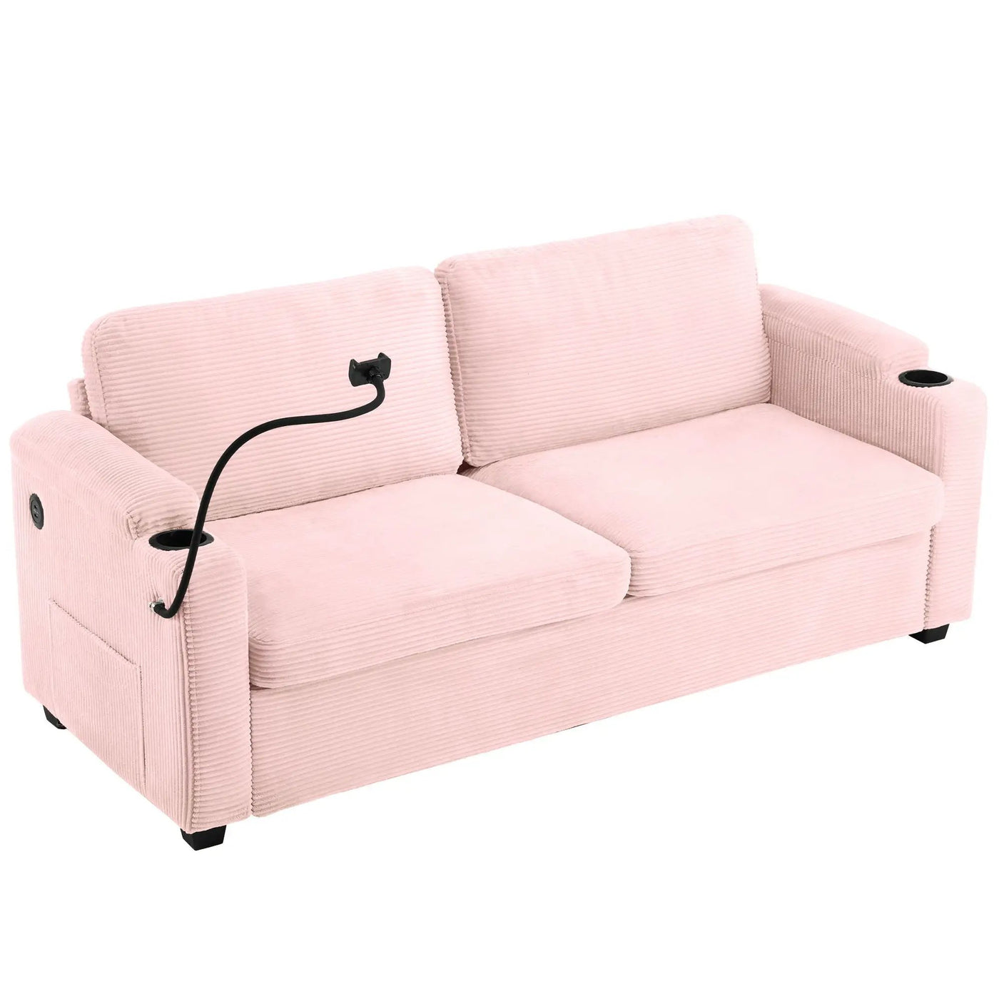 Sleeper Sofa Loveseat Sofa With Full Size Mattress, 2 USB Ports, 2 Cup Holders, 2 Side Pockets And Phone Holder by HouseOfZazla