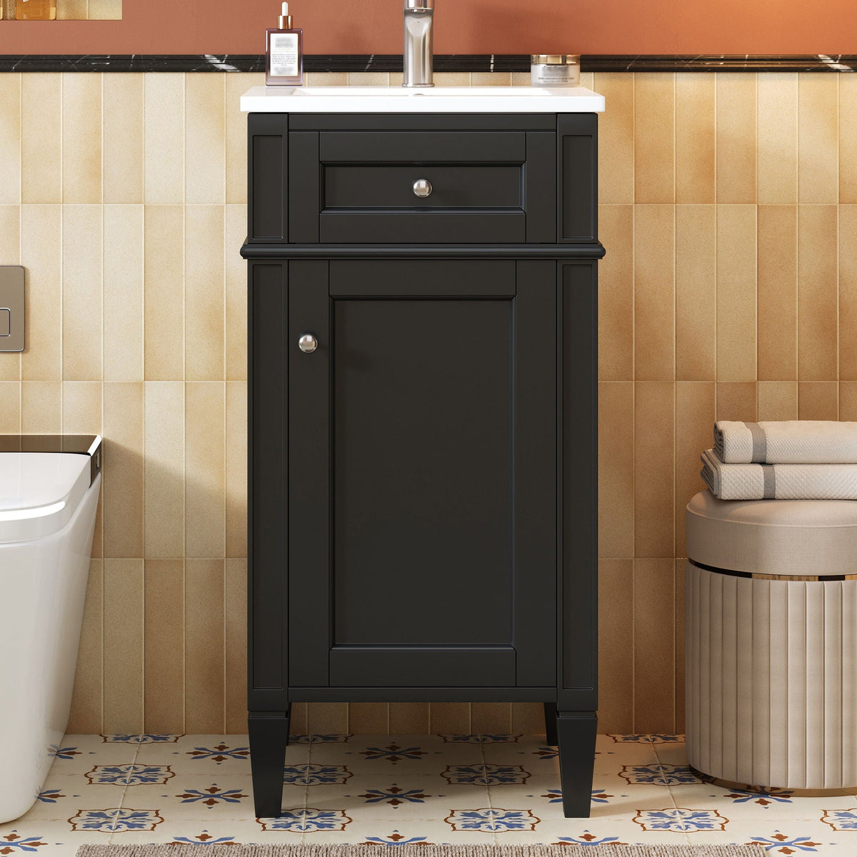 French Style Bathroom Vanity with Ceramic Sink and Soft-Close Doors - Black or White, photo 3 of 8