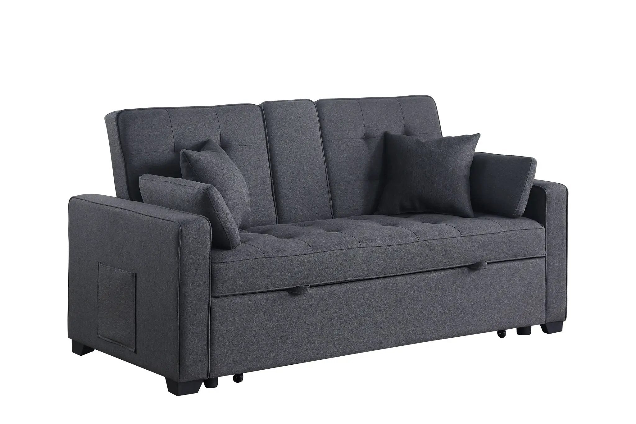 Cody II - Convertible Sleeper Loveseat With Cup Holder, Charging Ports and Pocket - Dark Gray by HouseOfZazla