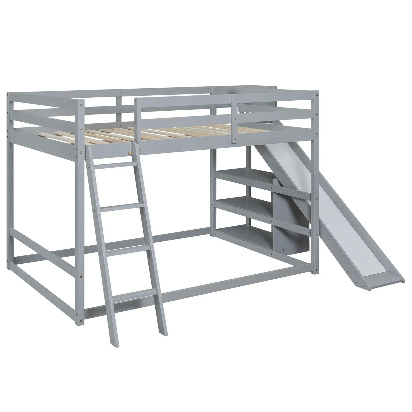 Bunk Bed With Ladder, Slide, And Shelves Pine Wood by HouseOfZazla