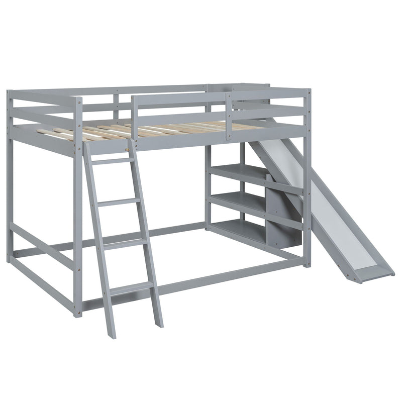 Bunk Bed With Ladder, Slide, And Shelves Pine Wood by HouseOfZazla