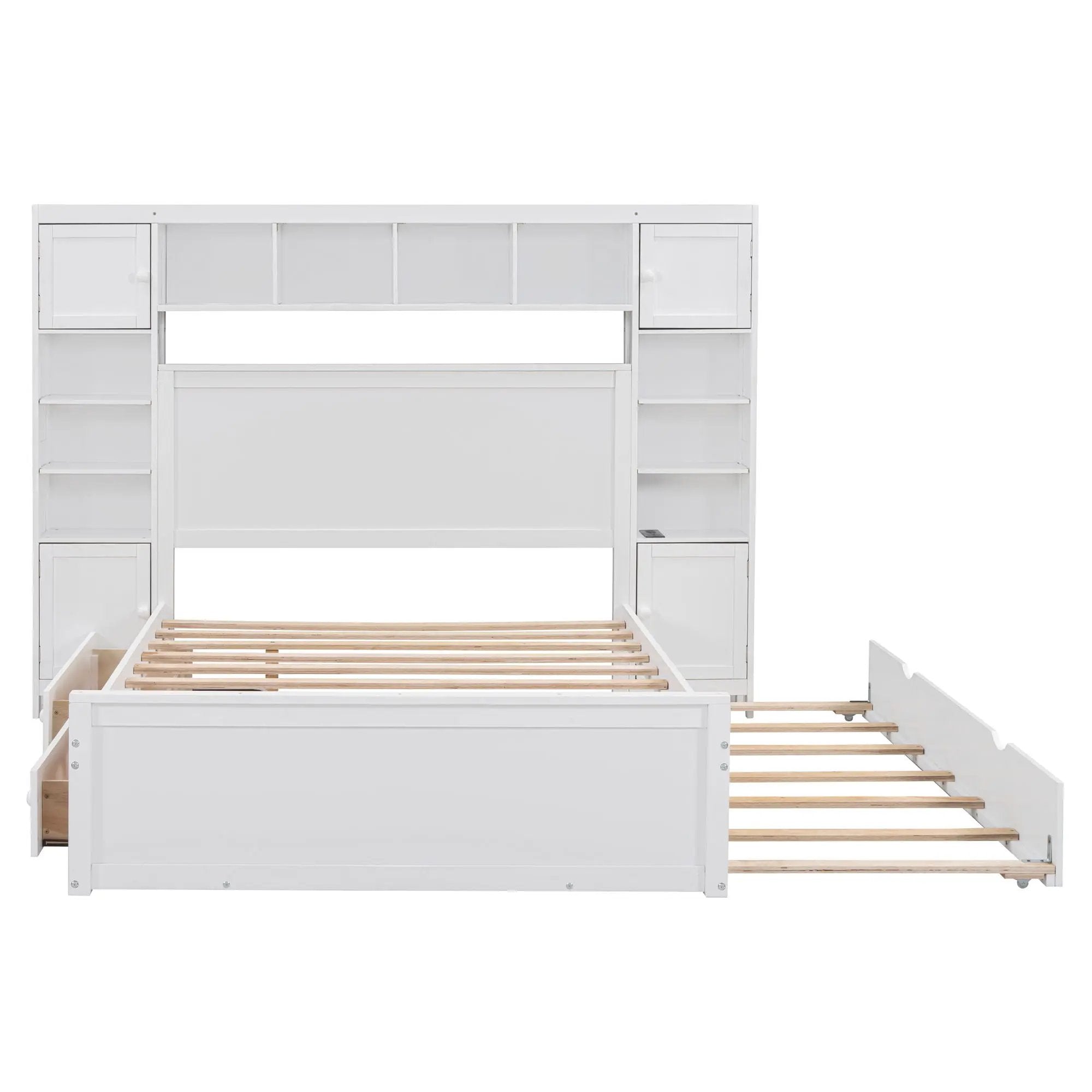 Bed With All In One Cabinet, Shelf And Sockets, Trundle by Unique Piece Furniture