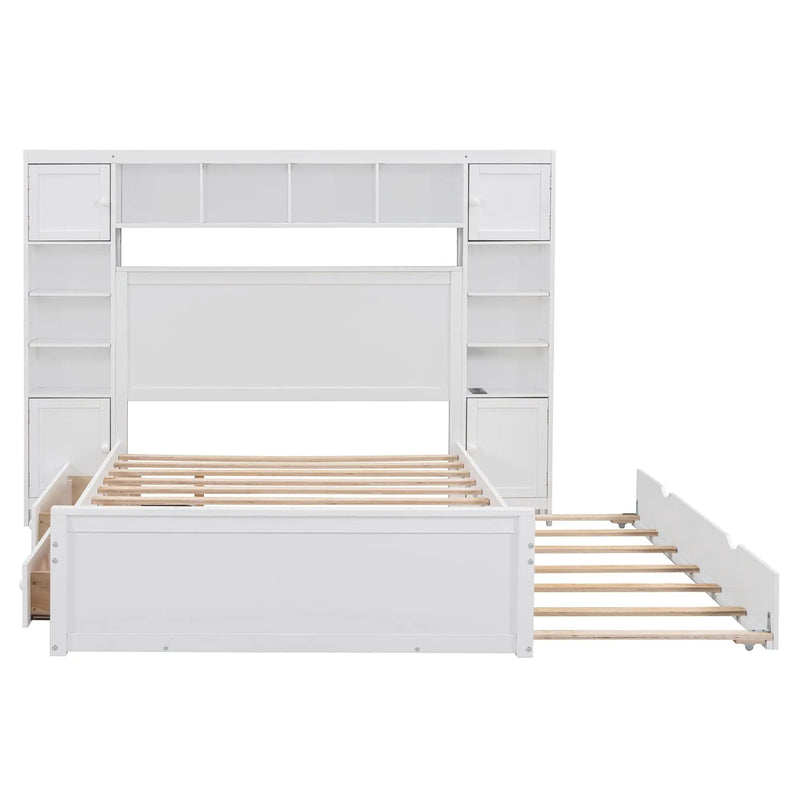 Bed With All In One Cabinet, Shelf And Sockets, Trundle by Unique Piece Furniture