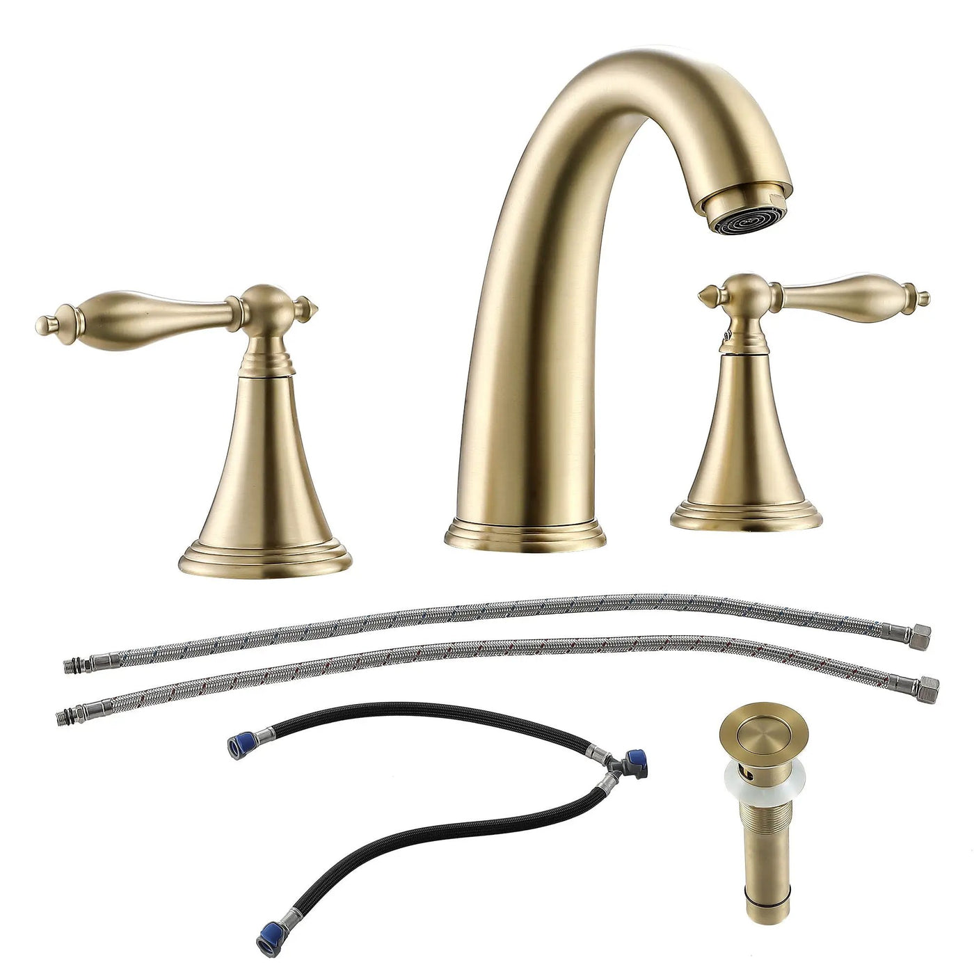 Elegant 2 Handle Widespread Bathroom Faucet With Pop Up Drain And Water Supply Lines by HouseOfZazla