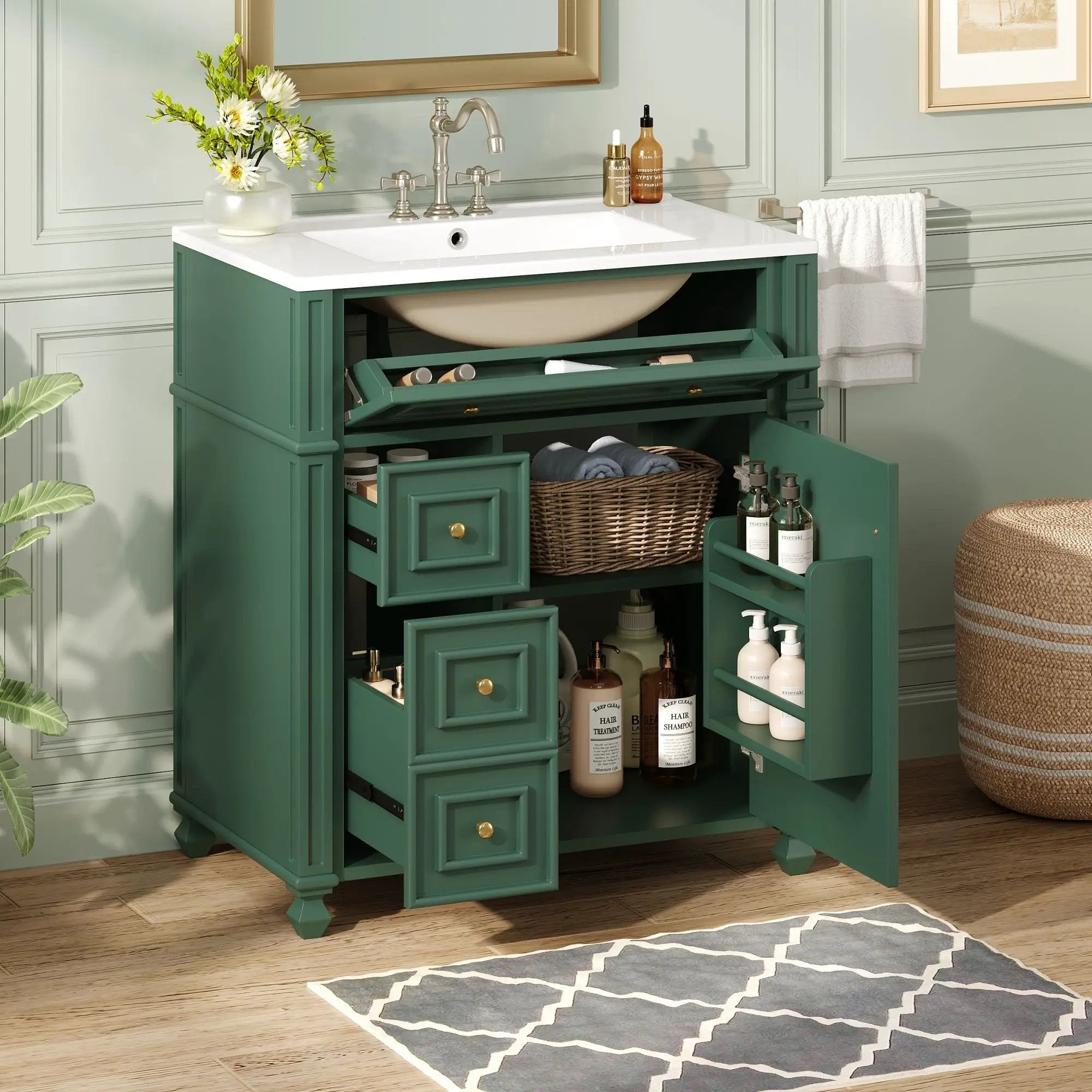 Bathroom Vanity Cabinet With Sink, Soft Close Doors With Door Organizer by Unique Piece Furniture
