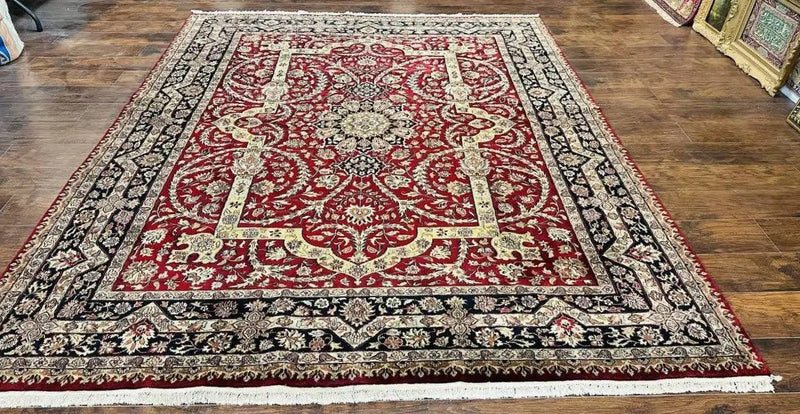 Indo Persian Rug 8x10, Red Vintage Wool Traditional Carpet, Floral, Handmade by Jewel Rugs