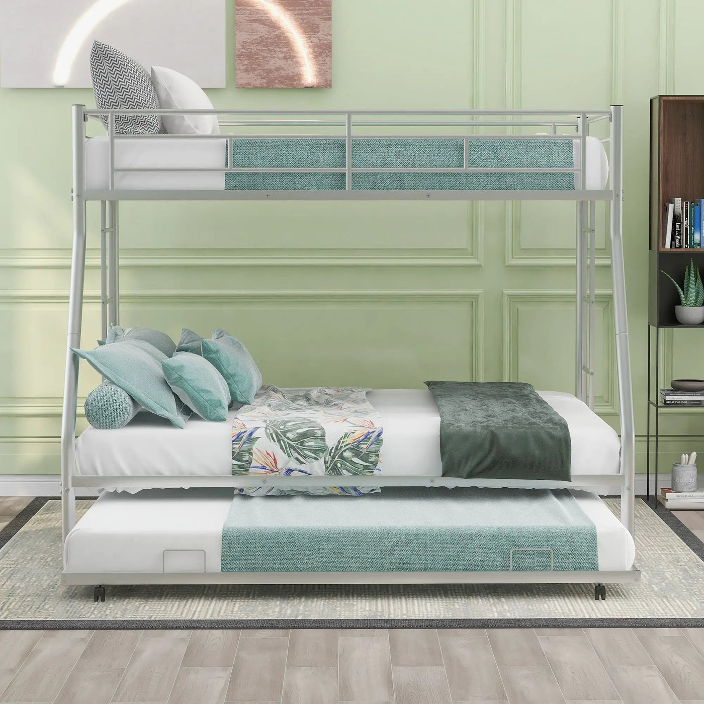 Bunk Bed With Steel Frame And Trundle, 2 Side Ladders by Unique Piece Furniture