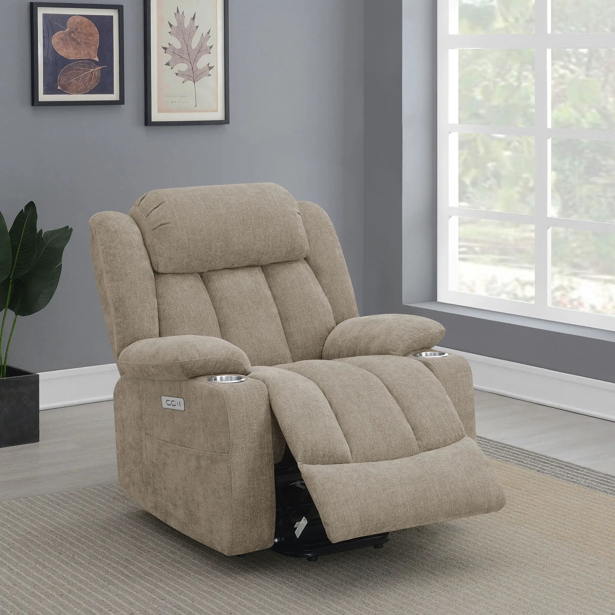 Houston Upholstered Power Lift Recliner Chair Camel by Unique Piece Furniture