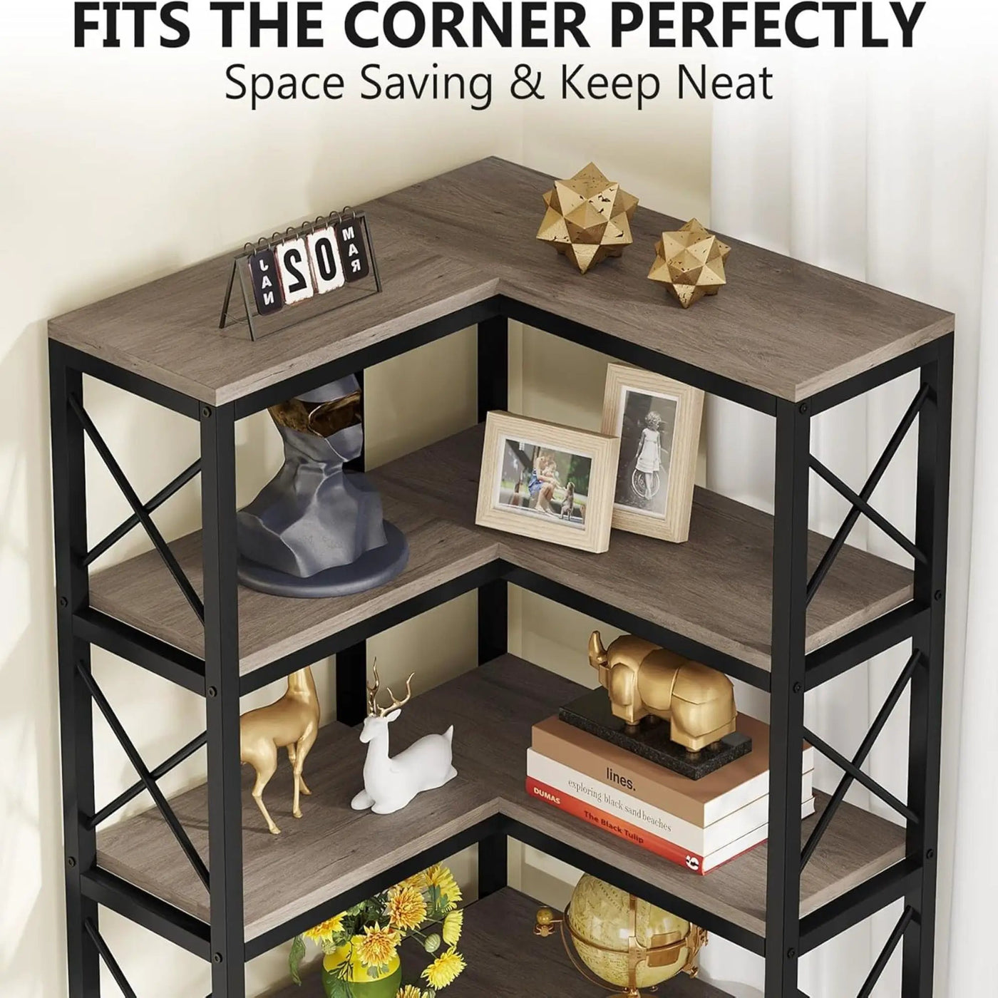 7 Tier Corner Bookshelf, Storage Unit For Living Room by HouseOfZazla