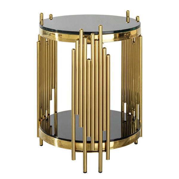 Elegant Round Table With Double Layer Tempered Glass Top And Stainless Steel Frame For Living Room