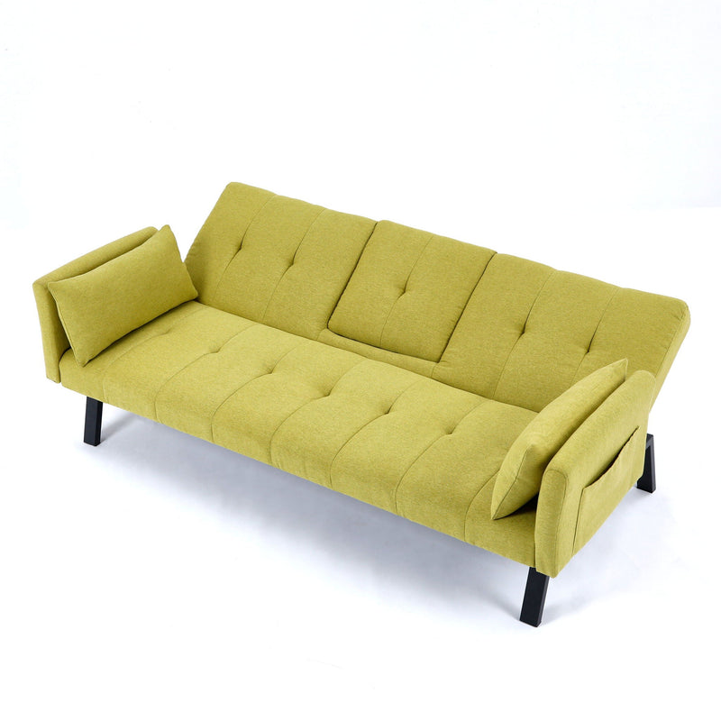 Sofa Bed With Foldable Design And Cup Holder - Green by HouseOfZazla