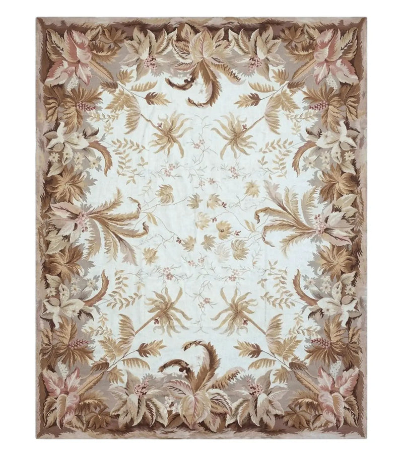 7' 7" x 9' 8" Needlepoint Rug Floral Beige Flat Weave Carpet 8x10 Handmade New Area Rug by Jewel Rugs