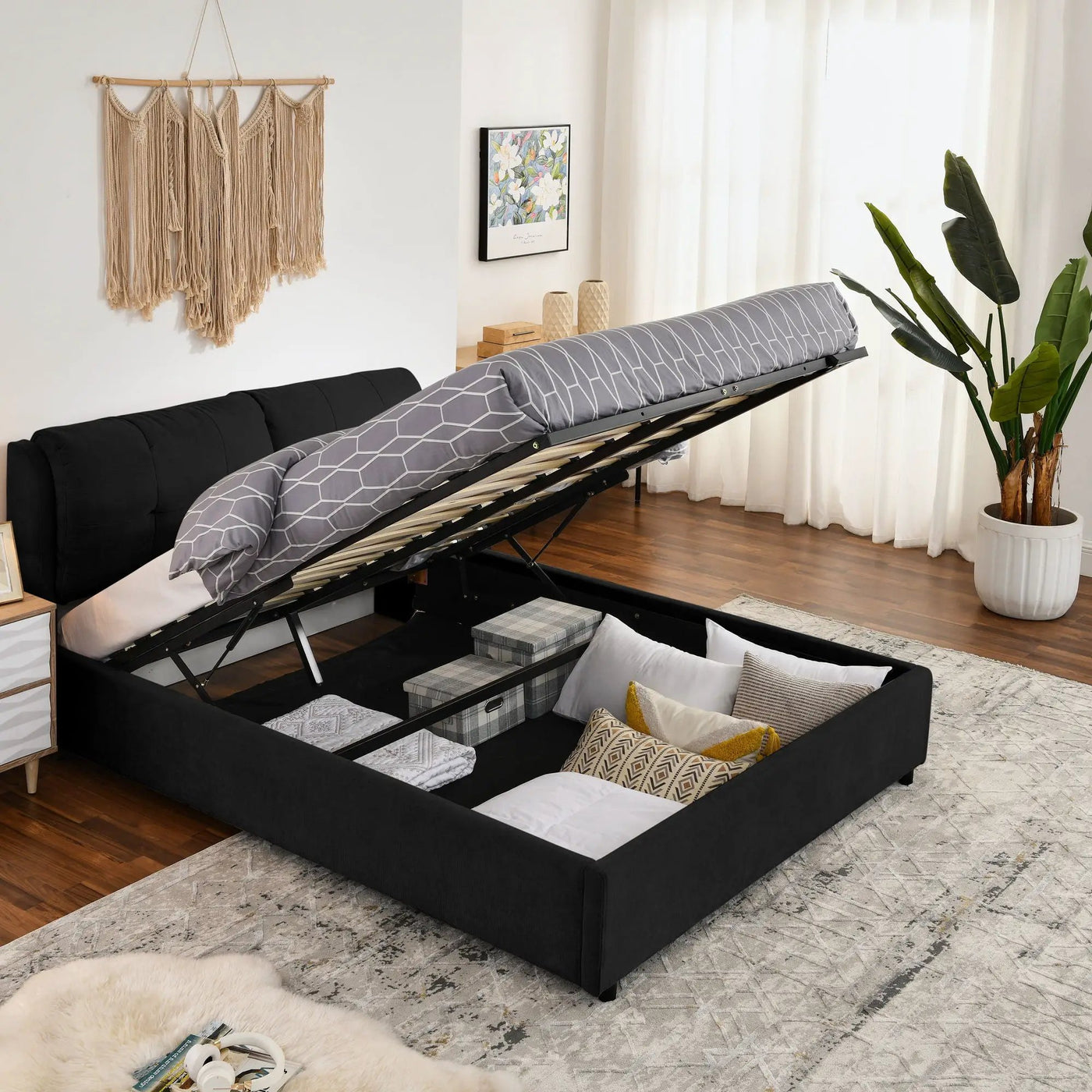 Storage Upholstered Hydraulic Platform Bed With Integrated Headboard by HouseOfZazla