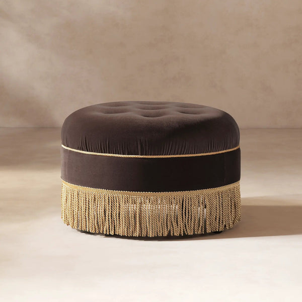 Yolanda 24" Round Upholstered Accent Ottoman - Deep Brown Velvet