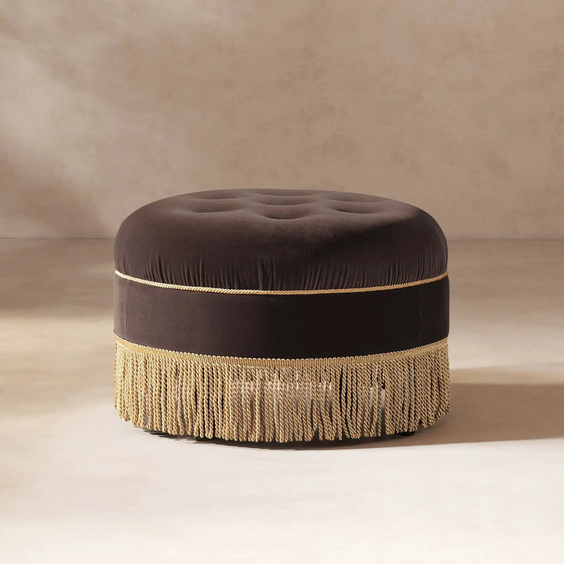 Yolanda 24" Round Upholstered Accent Ottoman - Deep Brown Velvet by HouseOfZazla