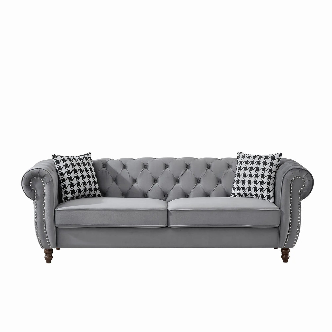 Chesterfield Upholstery Fabric Sofa With Roll Armrest & Nailhead by HouseOfZazla