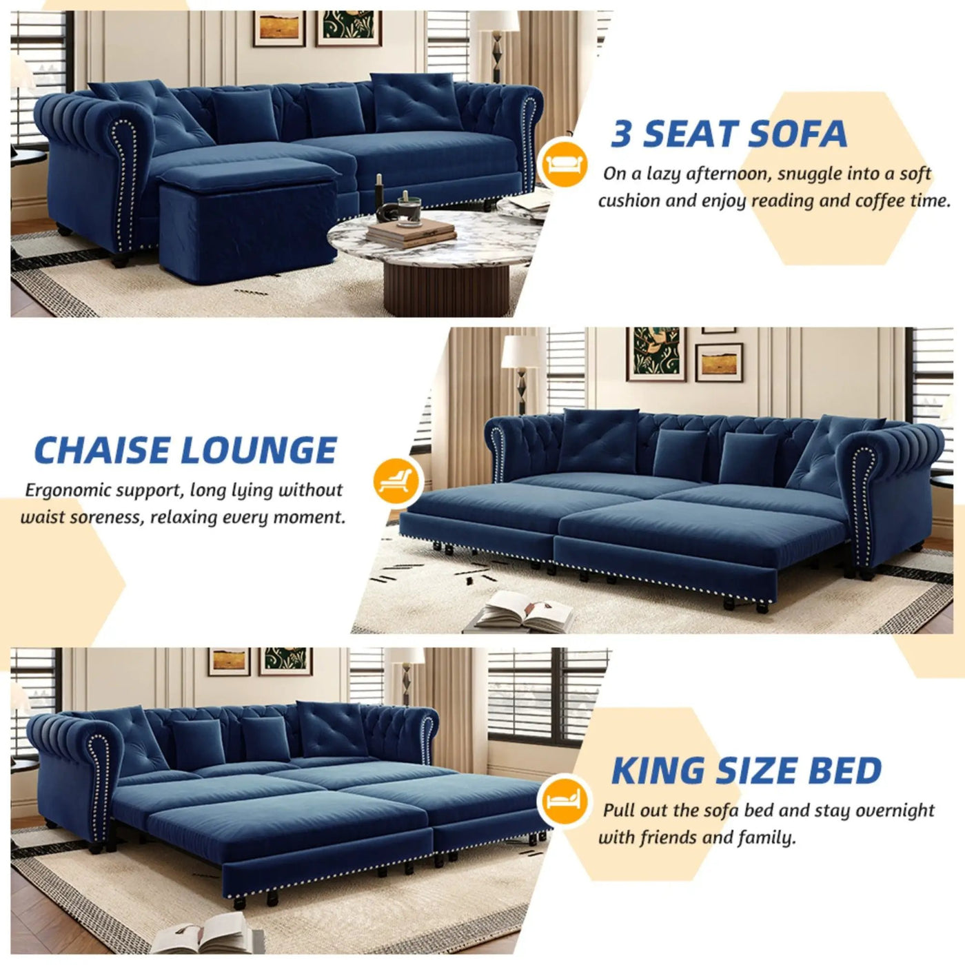3 In 1 Convertible Sleeper Sofa Bed With Movable Ottoman by HouseOfZazla