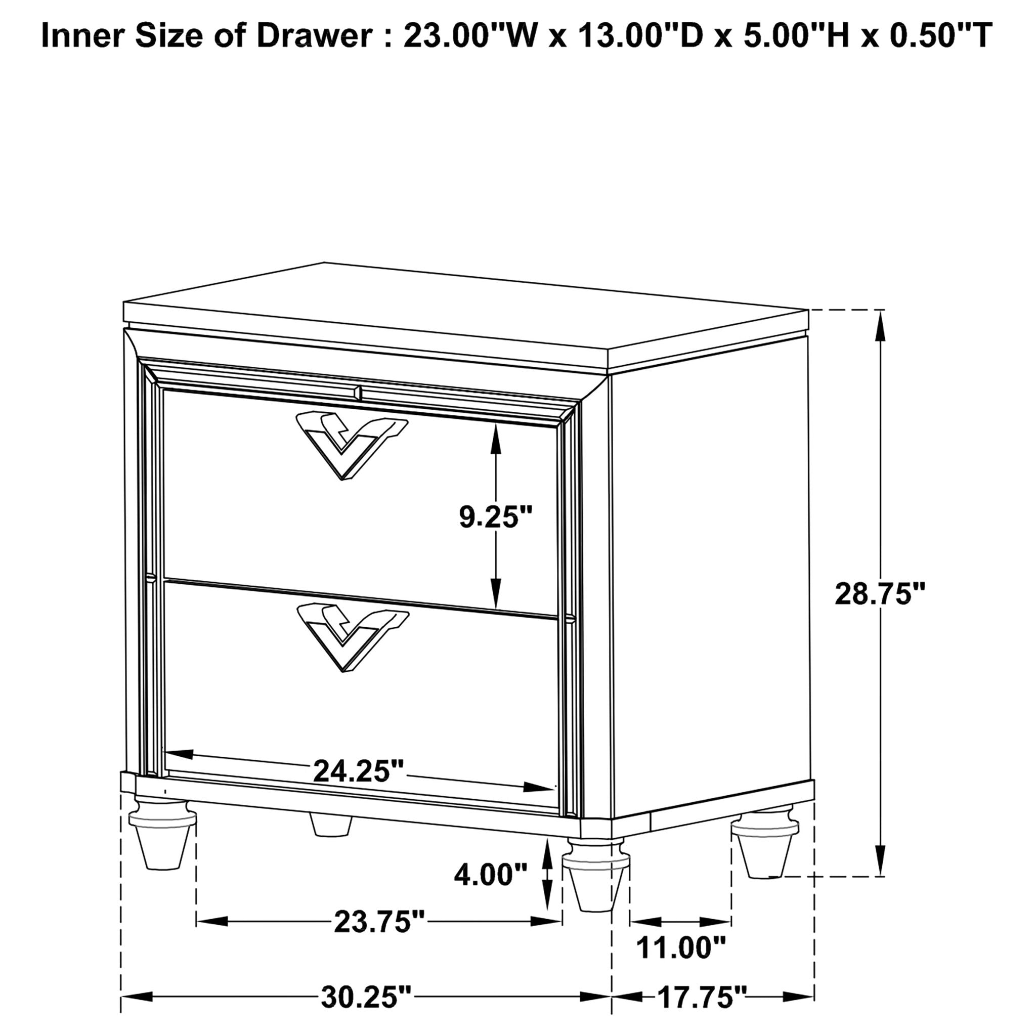 Delacroix - 2 Drawer Nightstand With Felt Lined Top Drawer - Silver by HouseOfZazla
